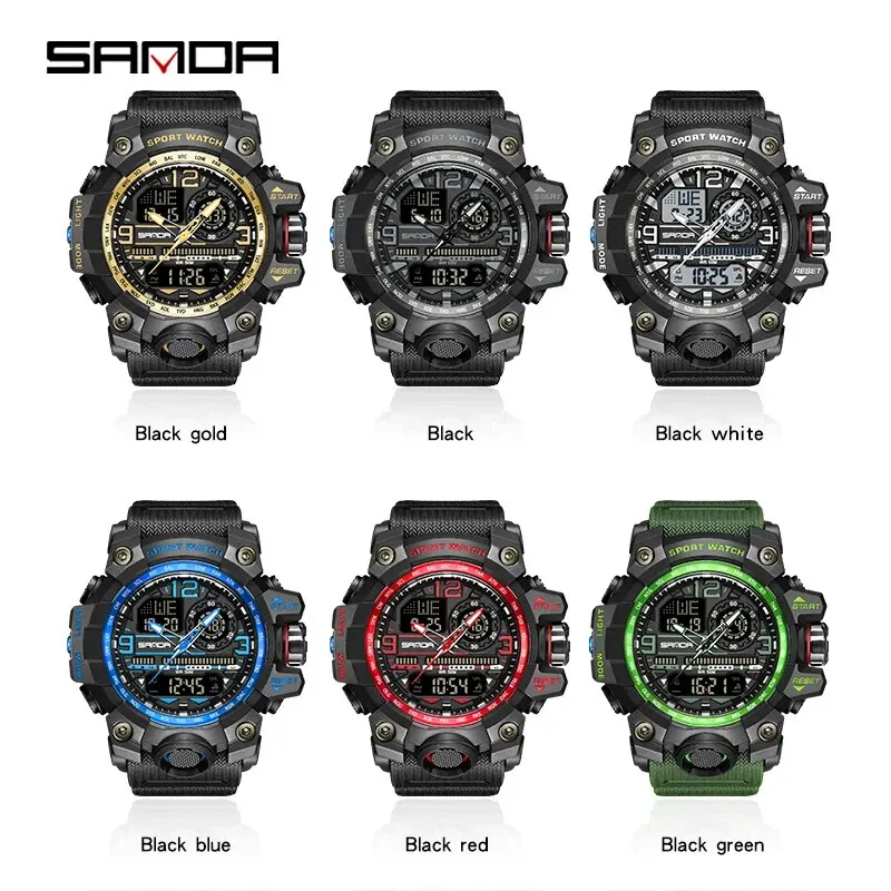 SANDA Brand G Style Men\'s Watches 50M Waterproof Outdoor Sports Military Quartz Watch For Male LED Digital Wristwatch Clock