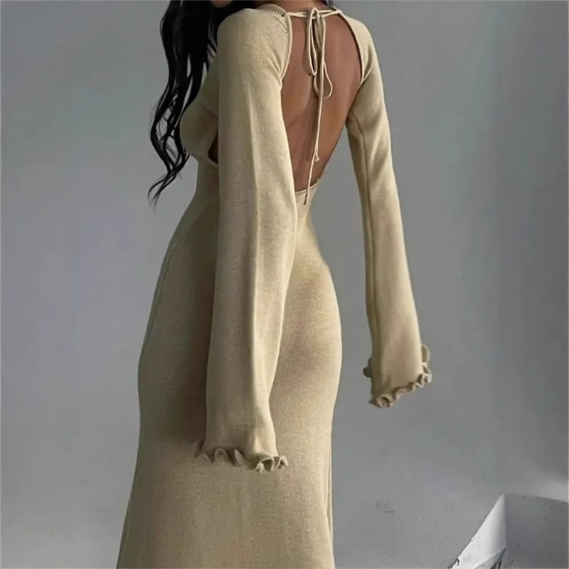 

Women's Fall Winter Dress Long Sleeve Strapless Sexy New Vintage Simple Comfortable Casual Soft Niche Fashion Versatile Skinny