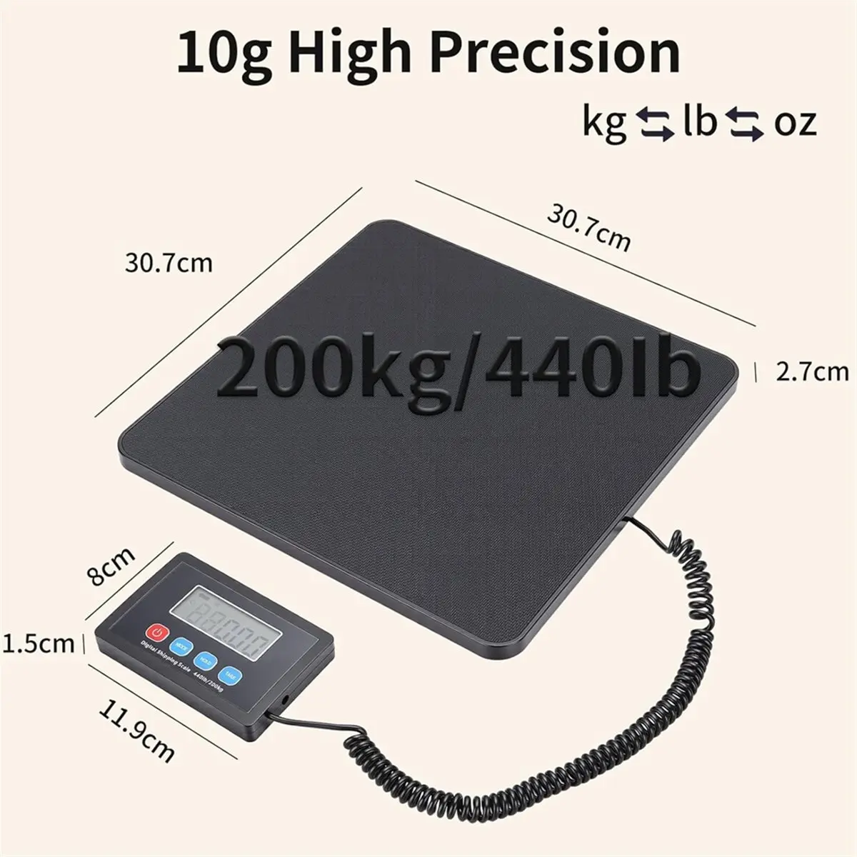 DT38 Postal Scales, Postage Scale 440lb, 200 Kg/10 G HighPrecision LCD Display Parcel Scales,for Packages Business Office