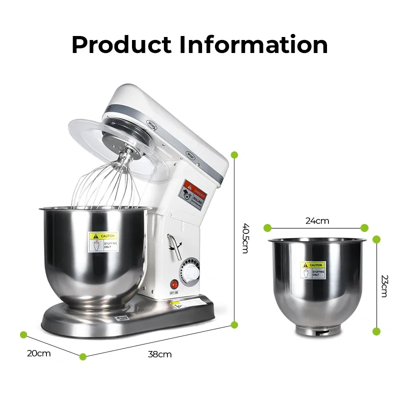 2026 Commercial Electric Stand Mixer Stainless Steel Mixing Bowl 500W Whisk Attachment