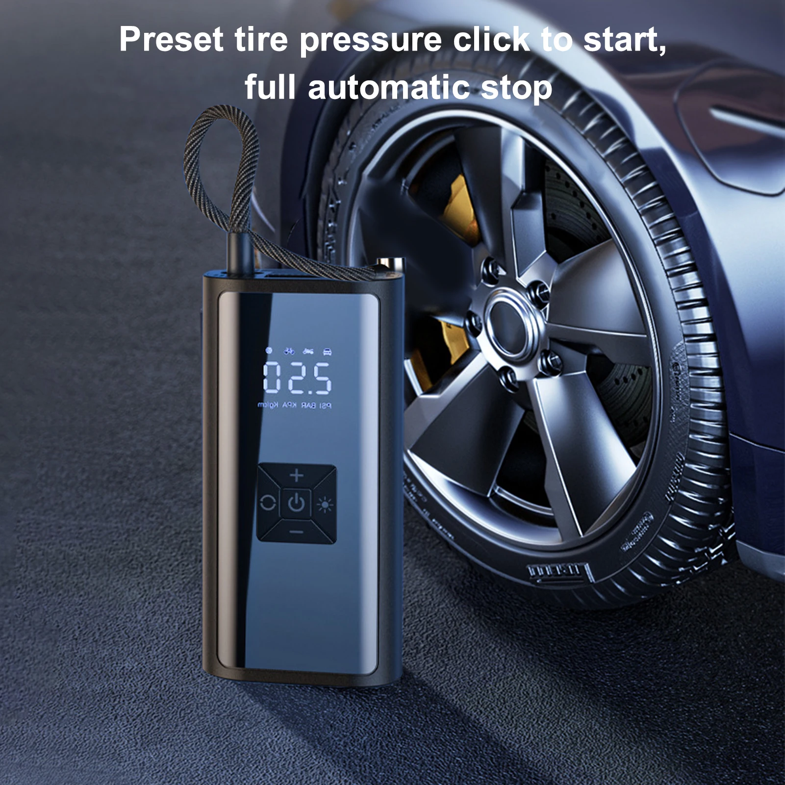 Portable Air Compressor Fast Air Pump Tire Inflator Pressure Digital Display with Power Bank Function for Car Motorcycle Bicycle