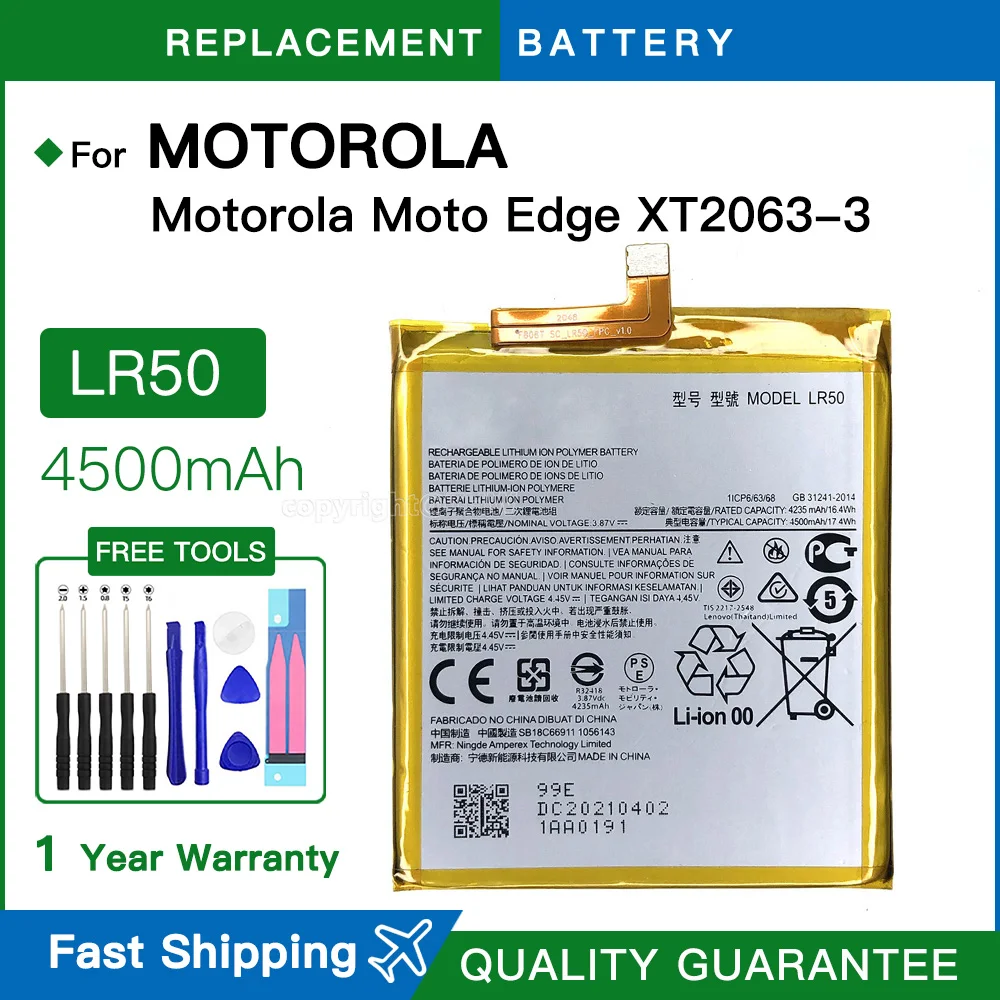 Brand new Replacement LR50 Batteria 4500mAh Battery for Motorola MOTO Edge XT2063-3 LR50 Batteries+Free Tool Kits