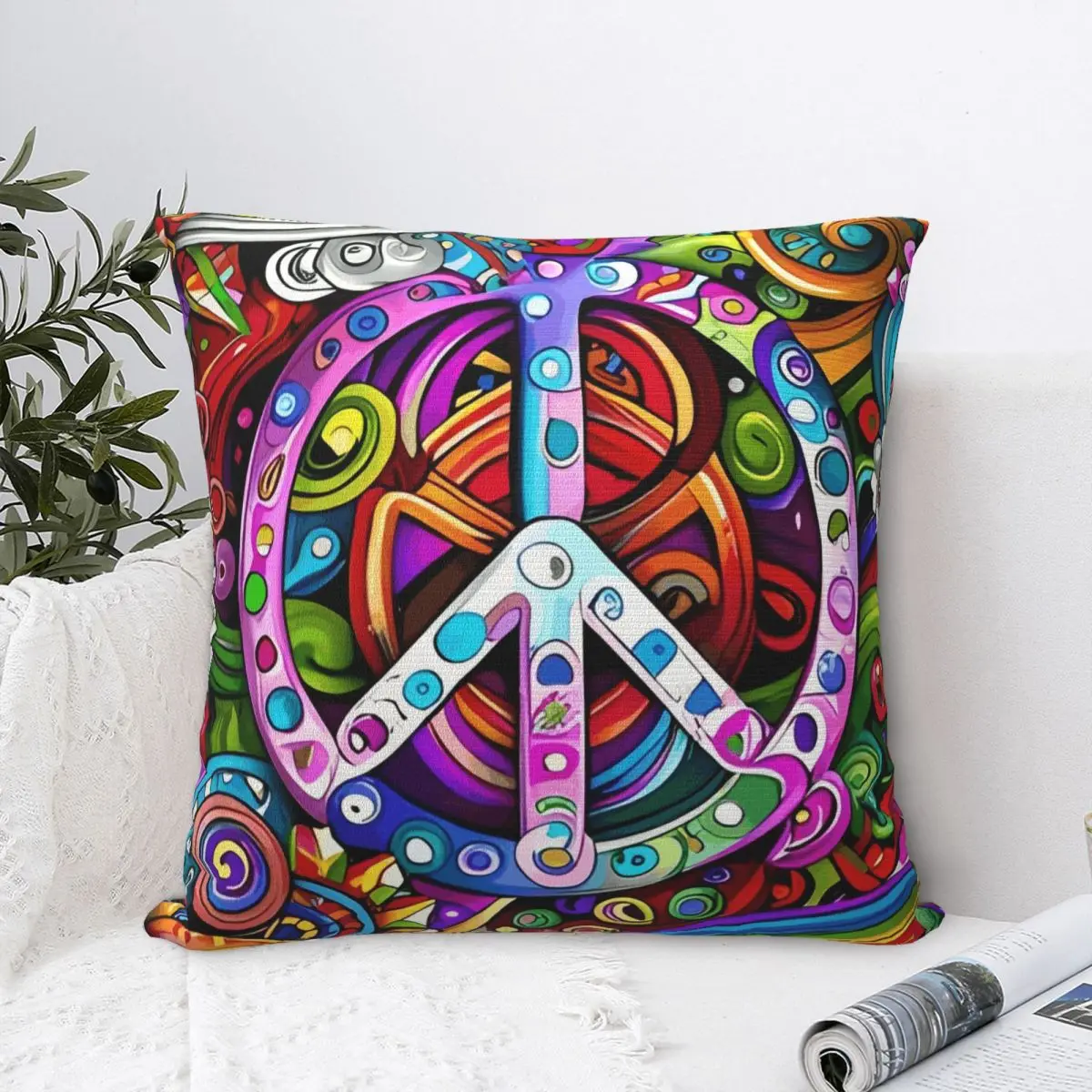 Peace Foral Love Pattern Pillow Cases Mysterious Cushion Cover Customized Zipper Decorative Pillowcase for Sofa 40*40cm