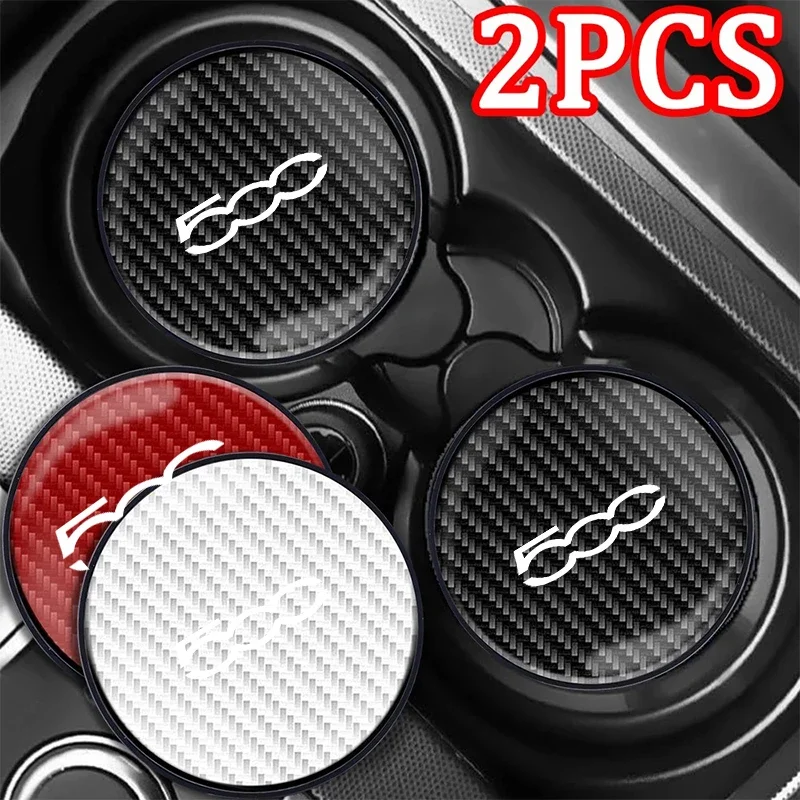 

1/2Pc Car Carbon Fiber Coaster Water Cup Slots Non-Slip Pad For Fiat 500 C X L Abarth 695 Garbage Coin Storage Car Accessories