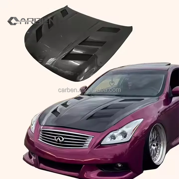 KZ Style Carbon Fiber Front Hood Bonnet for Infiniti G37 2-Door Coupe Auto Body Upper Bumper and Body Kit