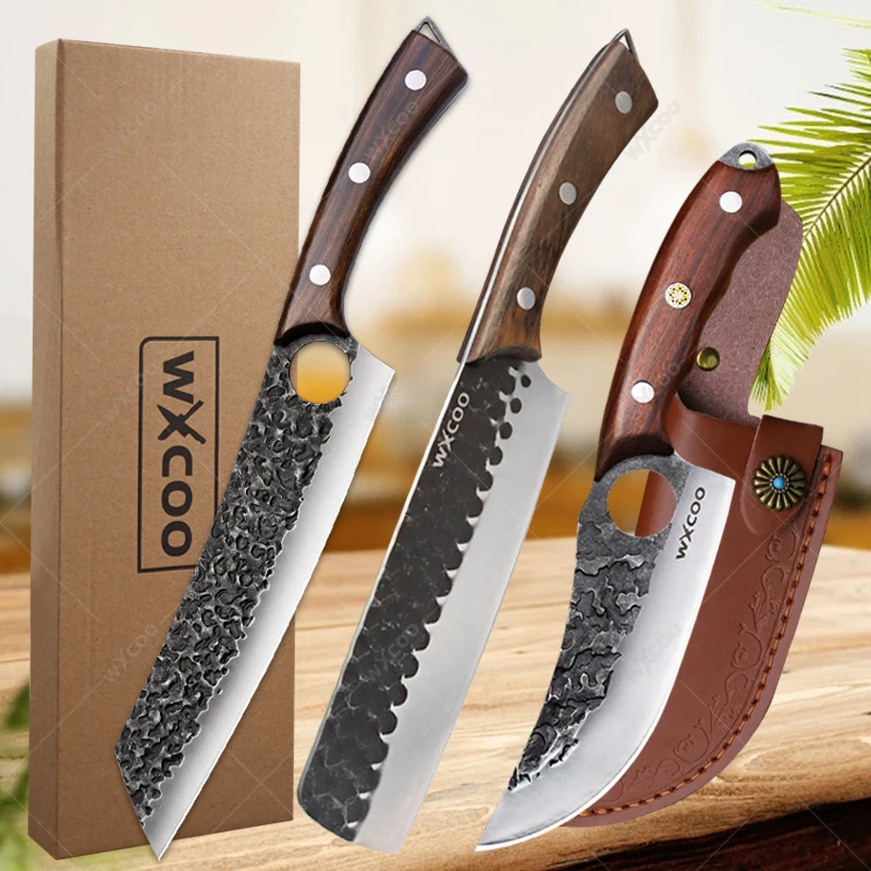 

WXCOO Kitchen Knives Handmade Forged Boning Knife Meat Cleaver Butcher Knife Stainless Steel Chef's Knife for Cooking with Box