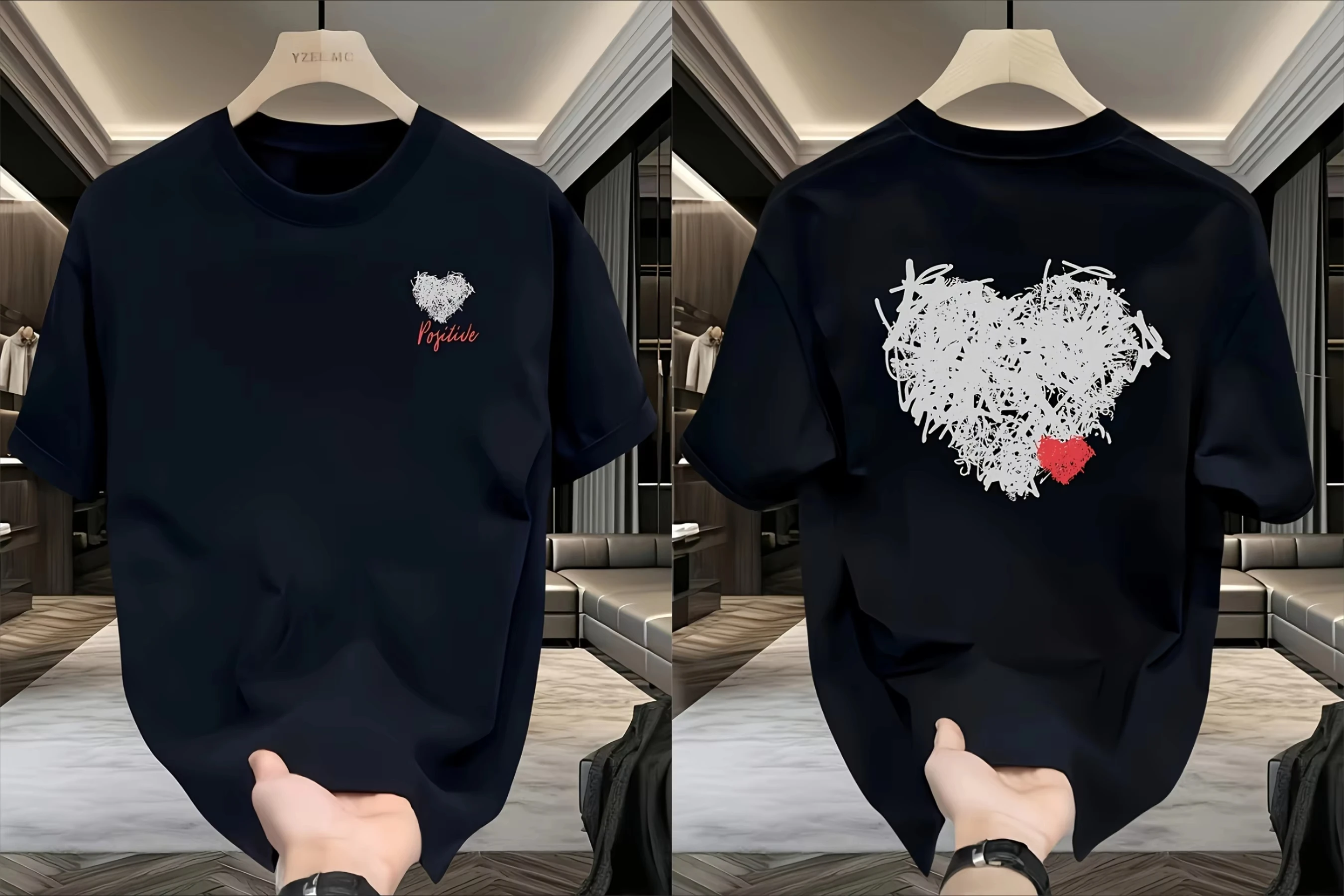 الكتابة على الجدران القلب الجرافيك الطباعة الصيف الخريف الشتاء القطن الخالص عادية ومريحة الرجال والنساء تي شيرت قصيرة الأكمام #1