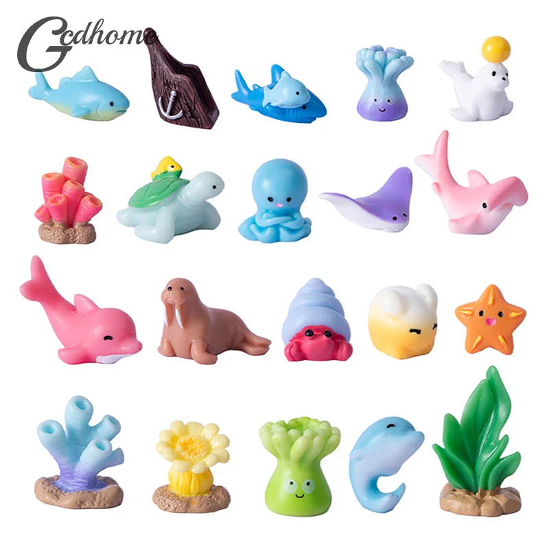 Mini Ocean Figurine Resin Ornaments Cute Marine Life Sea Animals Tiny Statue Aquarium Home Desktop Micro Landscape Decor
