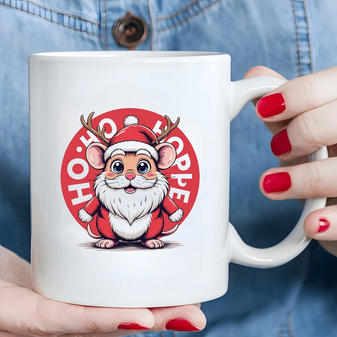 11온스 만화 산타클로스 쥐 머그컵 + 어린이 컵 + 가족 사무실 크리스마스 선물 창의적인 커피 머그컵