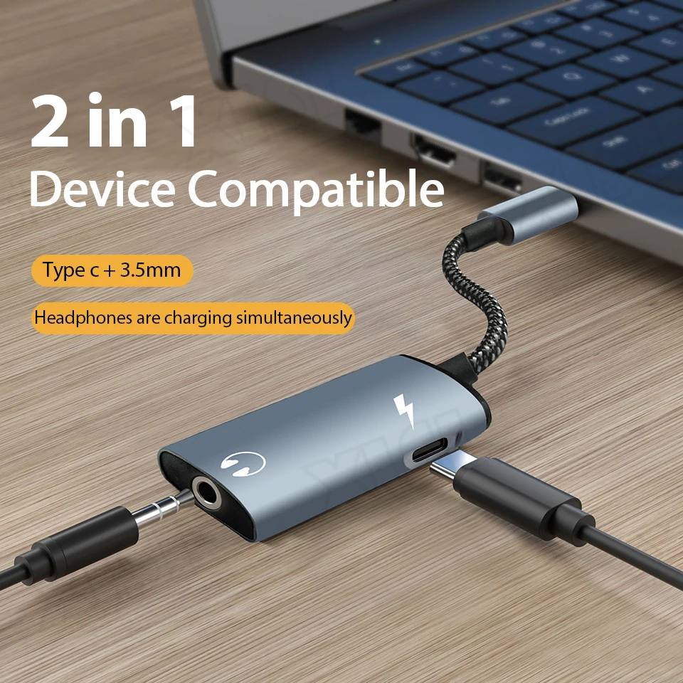 OTG USB C Splitter 2 IN 1 USB Type C to 3.5mm Headphone Audio Adapter for Samsung Galaxy S23 Ultra S21 A54 iPhone 15 Fast Charge