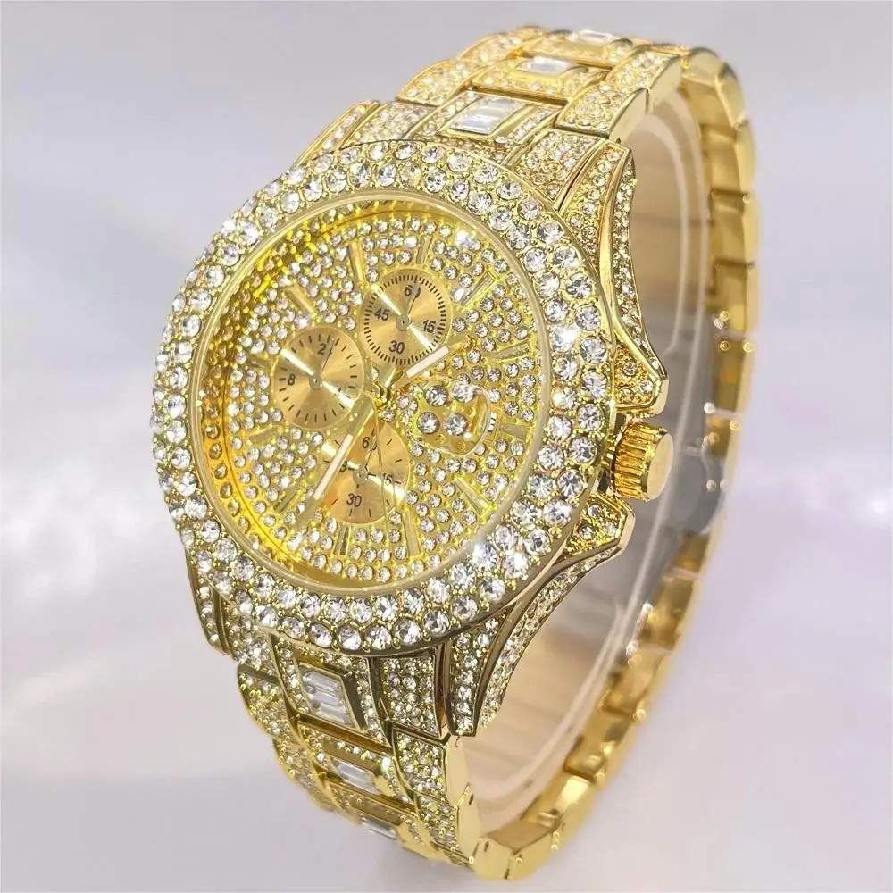 

2024 Hot Hip Hop Iced Watch For Mens Fashion Diamond Bling Jewelry Clock Man's Luxury Gold Quartz Wristwatch Reloj Free Shipping