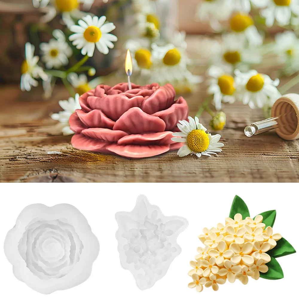 DIY Peony Flower Orchid Candle Moulds Chinese Rose Handmade Soap Silicone Mold Aromatherapy Candle Gypsum Mold Home Decoration