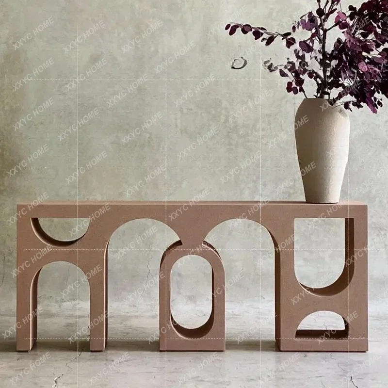 A Nordic medieval solid wood entrance table, simple and modern end view table
