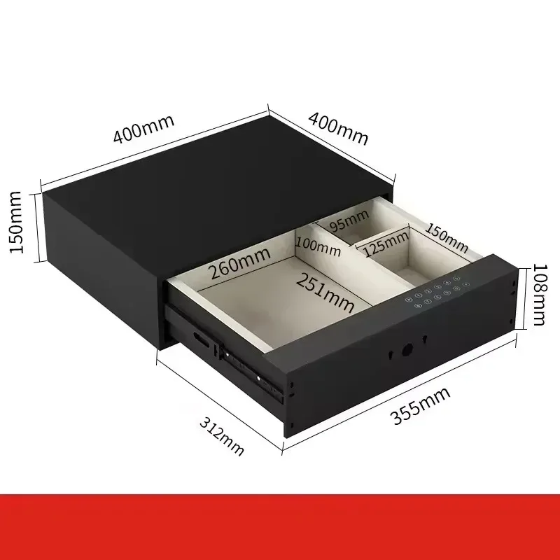 

Secret Home Fingerprint Fire Safe Box - Hidden Drawer for Secure Storage Watch Jewelries Deposit Safe Box