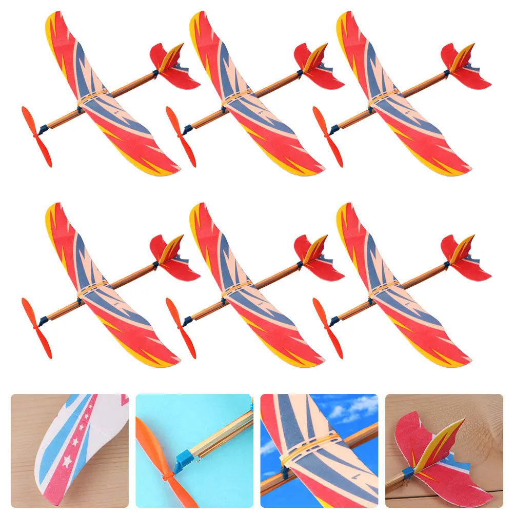 

6Pcs DIY Elastic Band Airplane Flying Gliders Educational Kids Handmade Plaything Children Coordination Activity