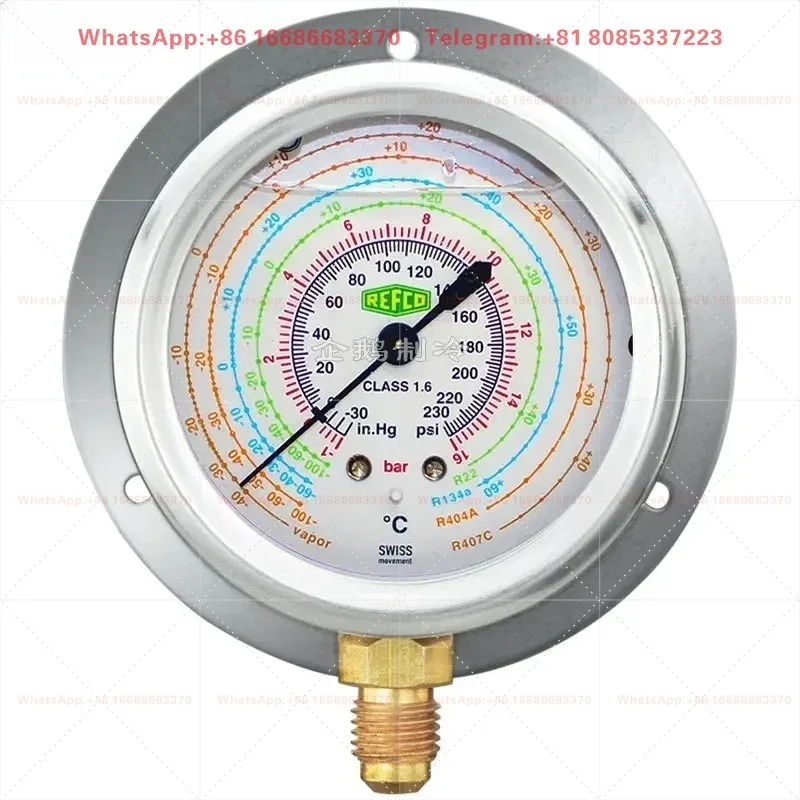 Radial Refrigerant Pressure Gauge (R22/R134A) - For AC & Refrigeration Units (High/Low Pressure, Oil Pressure)