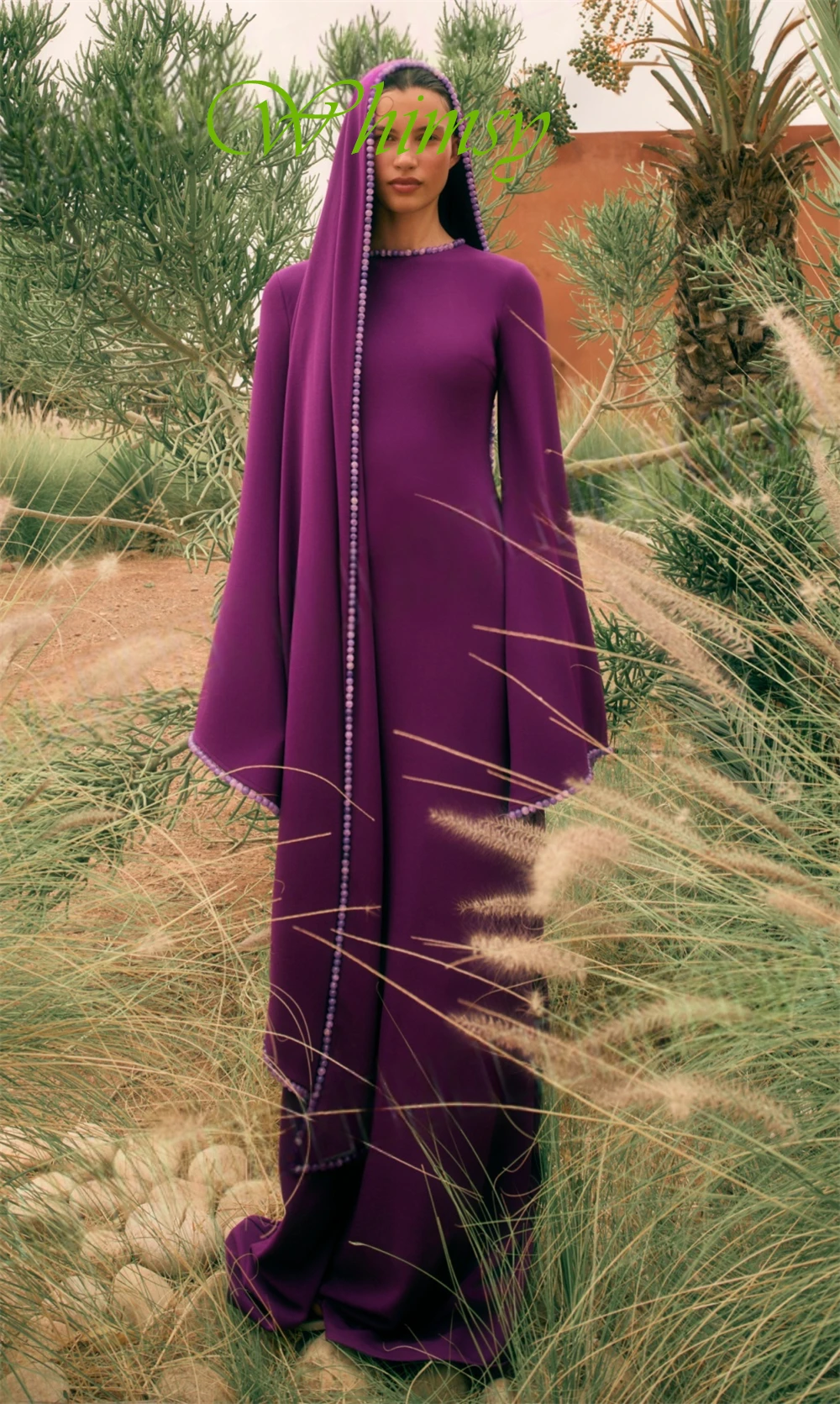 Abito da sera classico personalizzato con colletto alto in jersey Abiti semplici da ritorno a casa a maniche lunghe Abiti moderni per occasioni su misura con perline