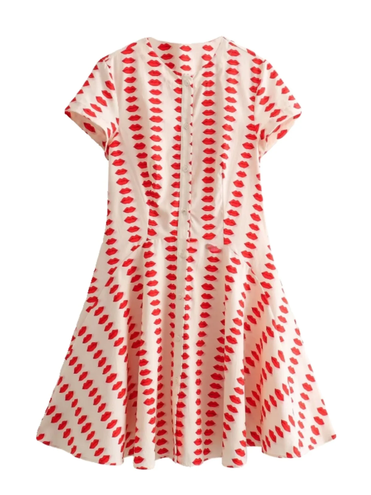 Sli Red Lip Print Rolschaats Dr Zomer Nieuwe collectie Dames Faionable Street Sle ort Sve rond Ne Dr