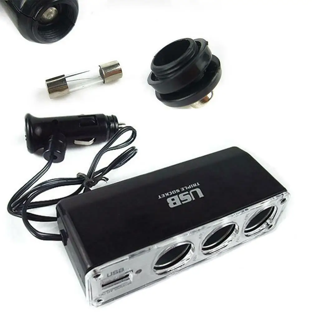 3 Way Multi Socket Car Cigarette Lighter Splitter USB Plug Charger DC 12V Triple Adapter With USB Port Car Accessories