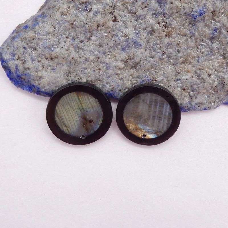 Natural Stone Flash Labradorite Obsidian Semiprecious Fashion Jewelry Women Round Earrings Accessories 20x3mm 4g