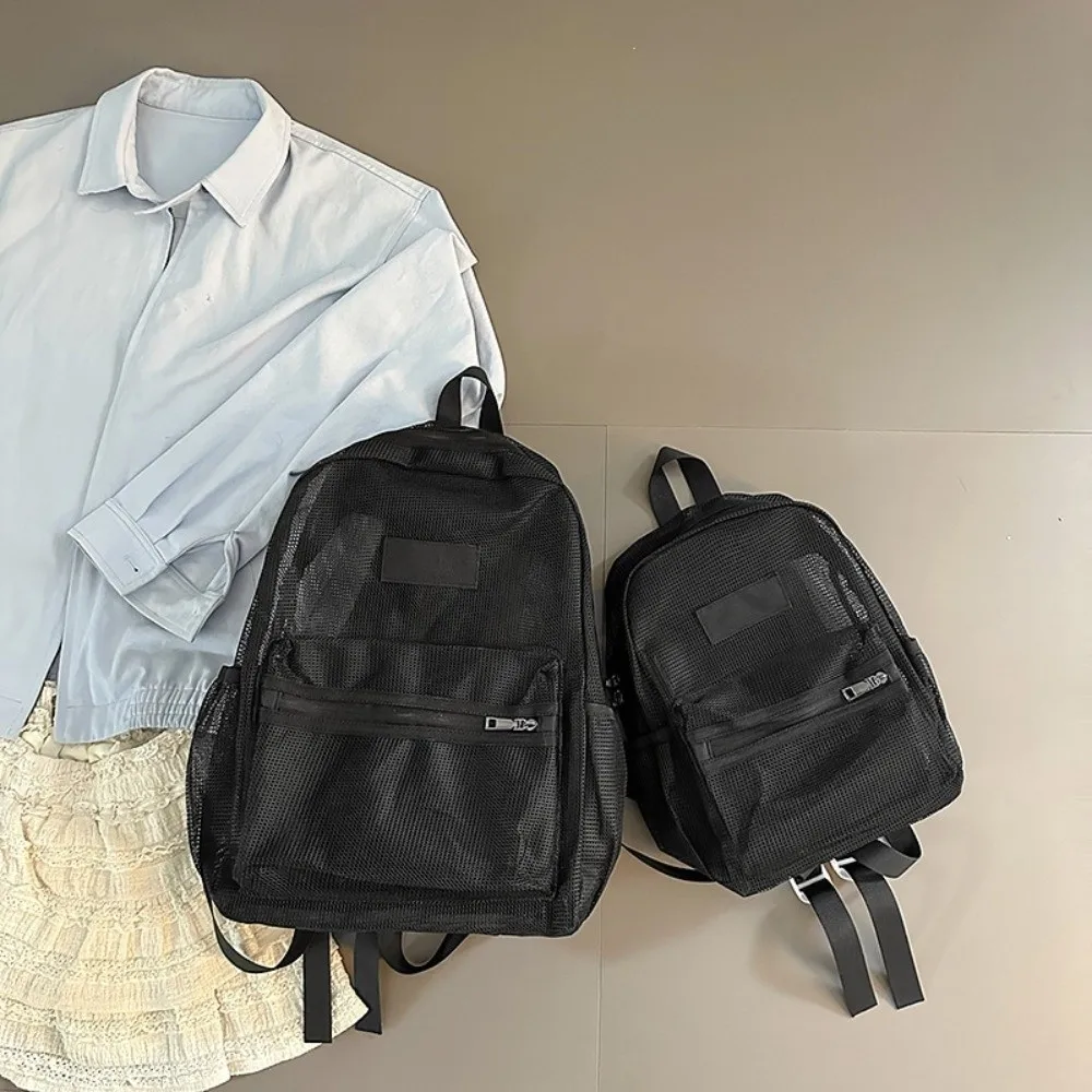 Breathable Mesh Mesh Backpack Double Straps High Capacity Bookbag Lightweight Foldable Transparent Backpack for Boys and Girls