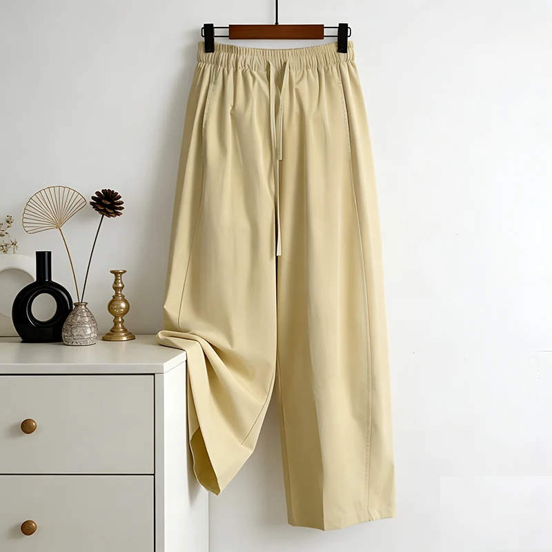 

Casual Pure Color Nine-Tenths Elastic Waist Knife-Shape Pants Women Summer New Straight Leg Slim Wide Leg Casual Pants