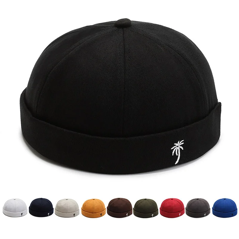 

Brimless Hats for Men Women Buckle Docker Cap Wash Cotton Retro Hat Adjustable Brimless Skullcap