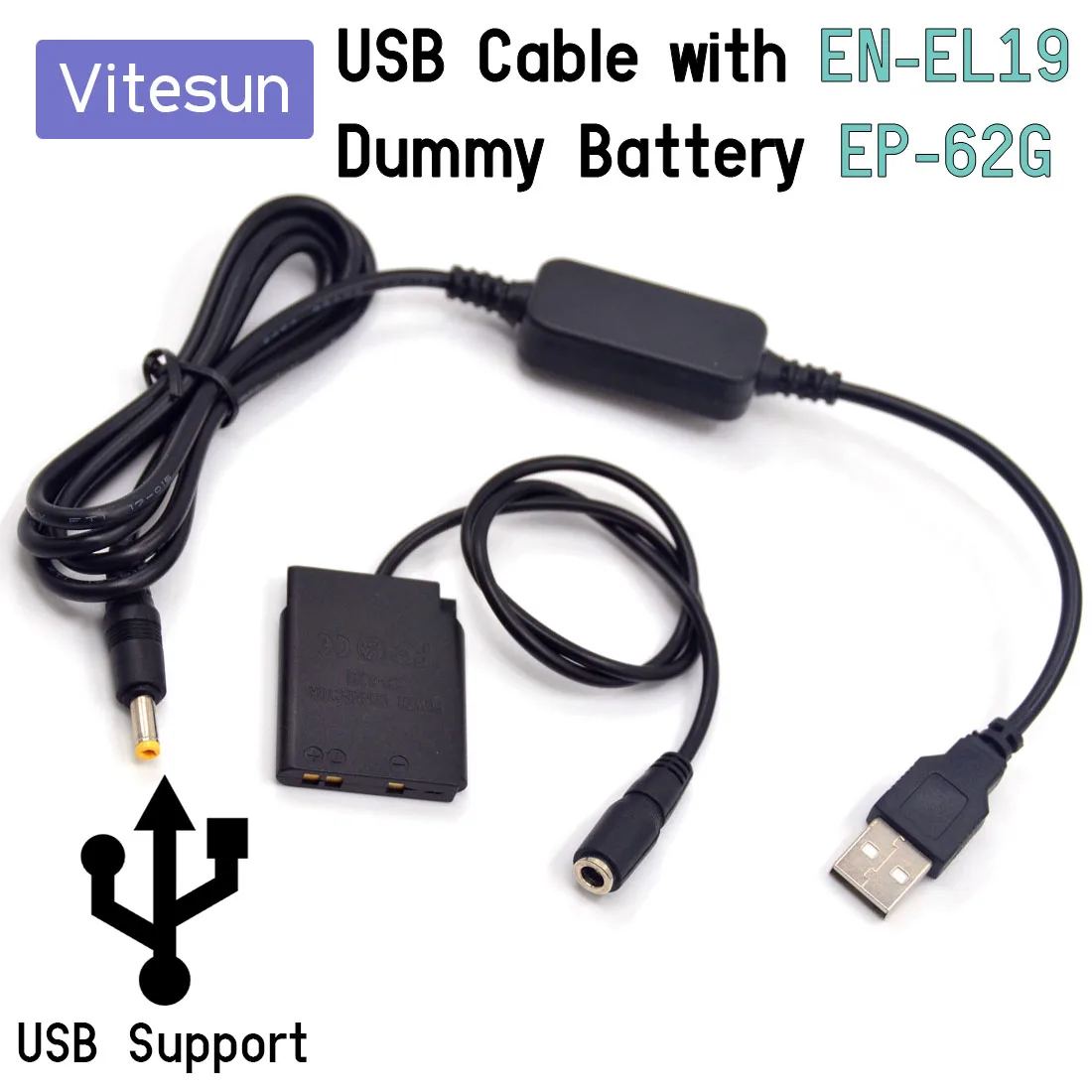 

Power Bank 5V USB Cable Adapter + ENEL19 EN-EL19 Dummy Battery EP-62G EH-62G for Nikon S3300 S4100 S4150 S4300 S4400 S5200 S5300