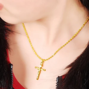 Real 24k Gold Color Cruz Anhänger & Halskette für Mann/Frau Strom von christlichen religiösen Schmuck Weihnachtsgeschenken 10 Hauptverkaufsgoldkette 24K - №9