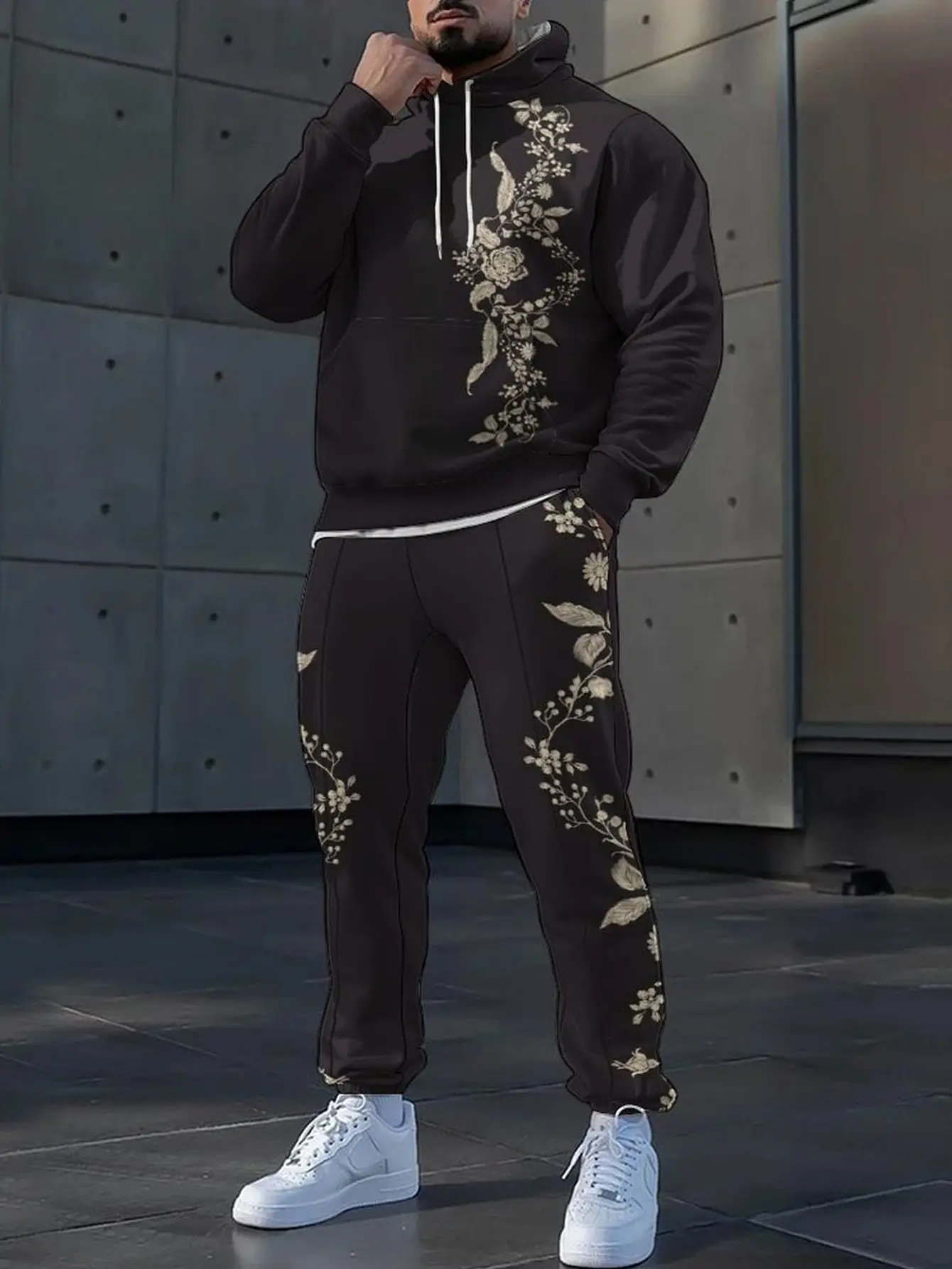 Ensemble 2 pièces, ensemble haut à manches longues et pantalon long de sport à la mode pour hommes européens et américains