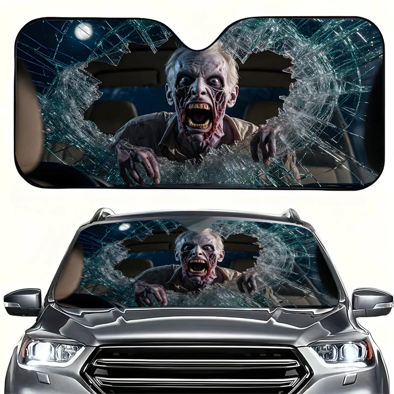 1pc Zombie-Themed Car Sunshade, Foldable For Easy Storage, Effectively Prevents Temperature Rise. As A Windshield Sunshade, This