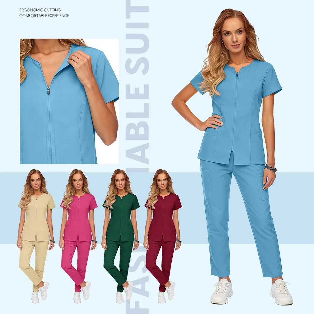 Female Short Sleeve Scrub Tops Operating Room Medical Work Shirts Isolation Uniform for Nurses Surgeons Hospital Clinic Staff