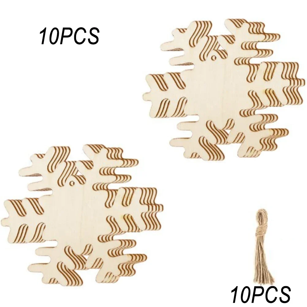 10/50PC Christmas Decorations  Christmas Tree Pendant Wood Chip With Hemp Rope  Household Christmas Ornaments DIY Decor Supplies