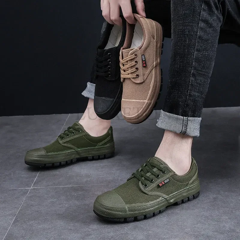 Men Non-slip Shoes Outdoor Tactical Low-Top Flat Casual Sports Shoes Protective Training Work Canvas Sneakers Loafers