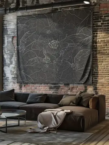 프레임 없는 벽 태피스트리 흑백 고딕 장식 룸 디바이더 배경 장식 빈티지 태피스트리 비치 블랭킷 트윈 사이즈