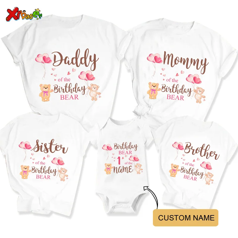 

Family Matching Boy Birthday Shirt Bear T Shirt Baby Customize Party Shirt Custom Name T-shirt 3rd 4 6 8 Years 9th Girl Shirt
