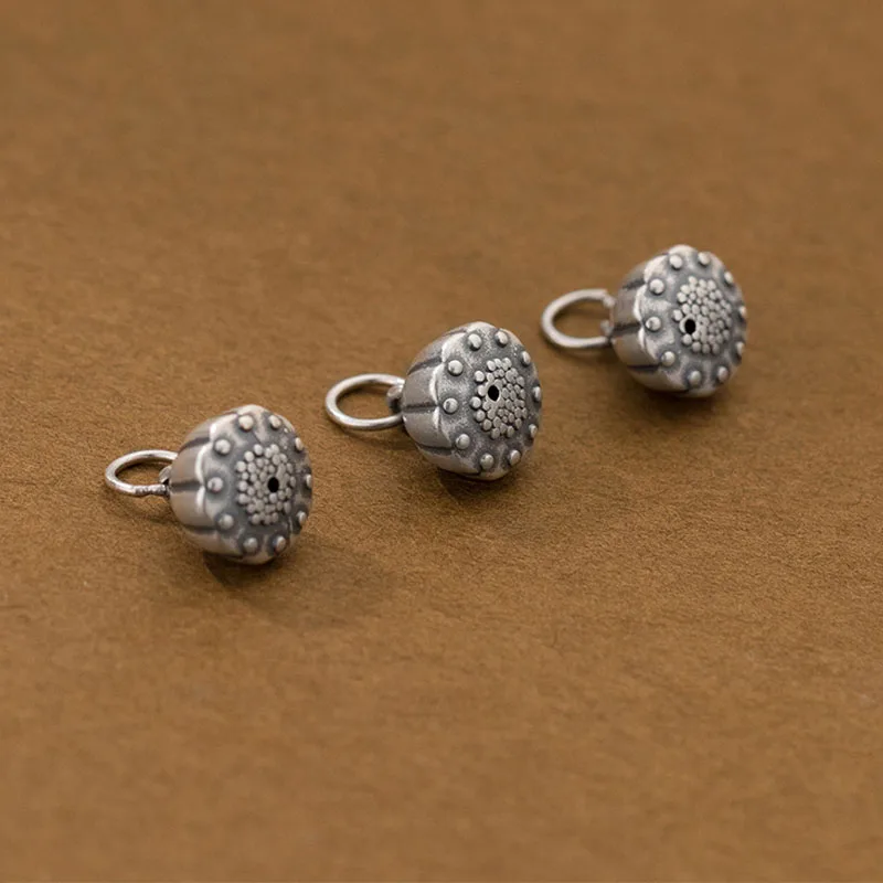 1pc/lot 999 Pure Silver Vintage Lotus Seed Design Jewelry Charms Manual Necklace Bracelets Silver Pendants DIY Fancy Accessories