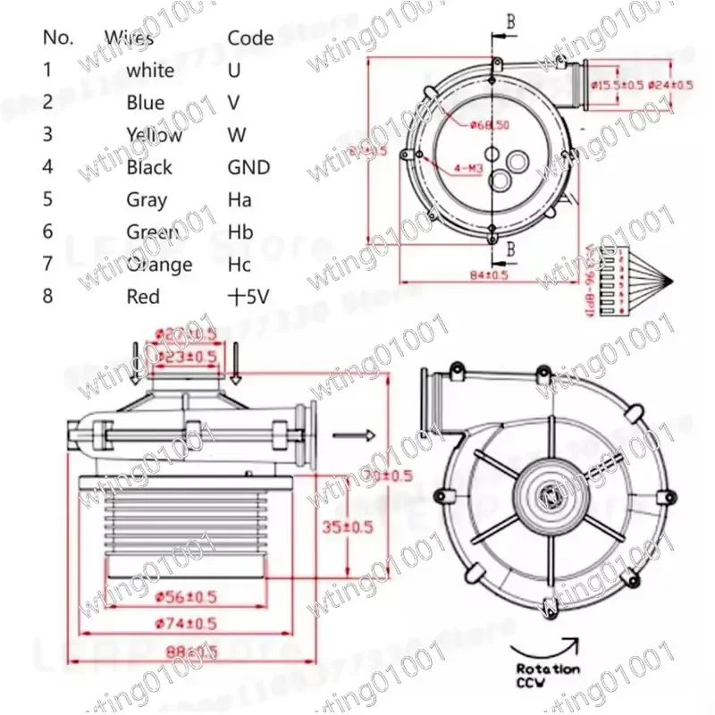 for 24V High Pressure Vortex Air Pump Small Brushless DC Centrifugal Blower with Nylon Impeller