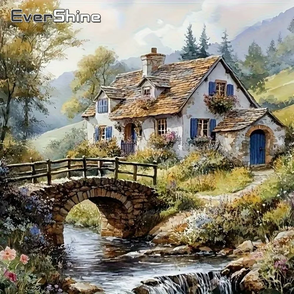 Evershine New Arrival House Diamond Embroidery Landscape DIY Painting Bridge Picture of Rhinestones Mosaic Decor for Home