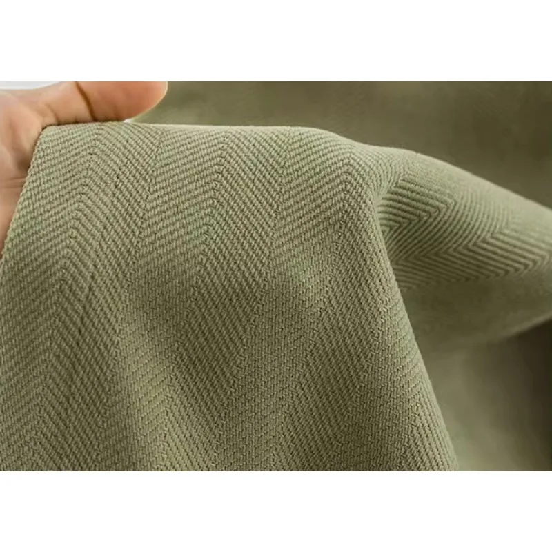 Modern and Simple New Green Herringbone Chenille Thickened Blackout Curtains Living Room Bedroom Balcony Curtains