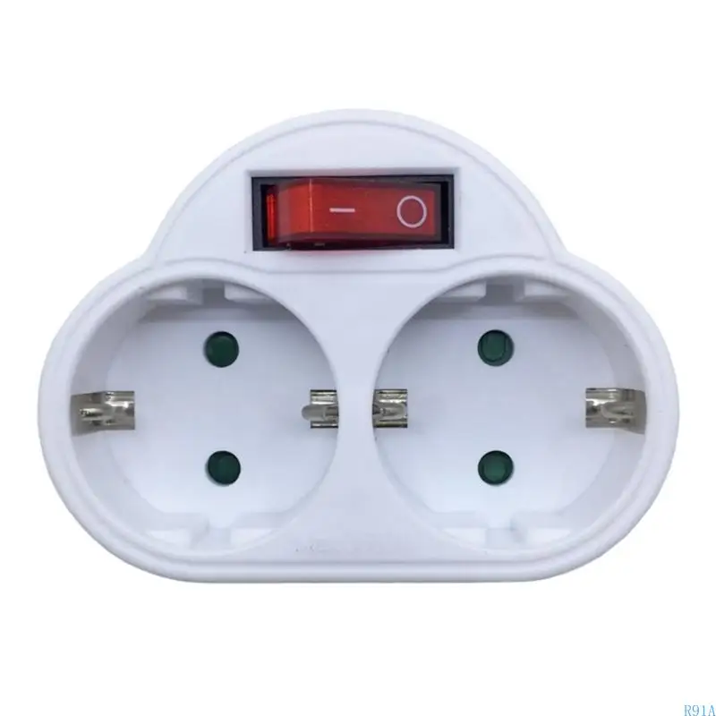 

R91A Lightweight EU Power Converter Travel Plug Adapter with Double Outlets and Independent Power Switches for Travelling