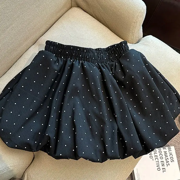 Sweet Polka Dot Bloomer Shorts Women's Summer Anti-Light Fluffy Shorts with Pockets Casual High Waist Polyester Cake Skirt
