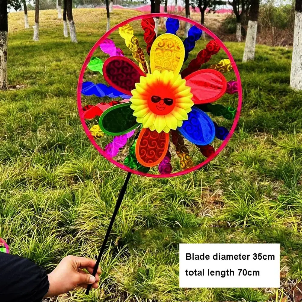 Multistyles Sunflower Windmill Laser Turntable Glitter Colorful Double-layer Turntable Rotating Sunflower Diameter 35cm PVC