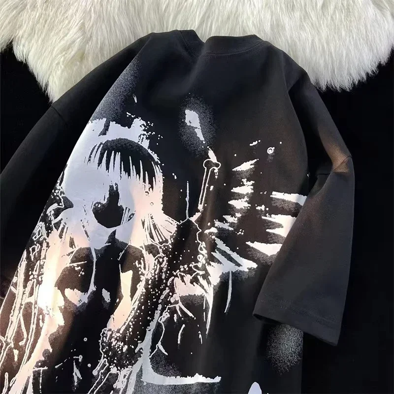 New Gothic Retro Angel Pattern Printed Loose Comfortable Men's and Women's Matching Short-Sleeved T-Shirt Top