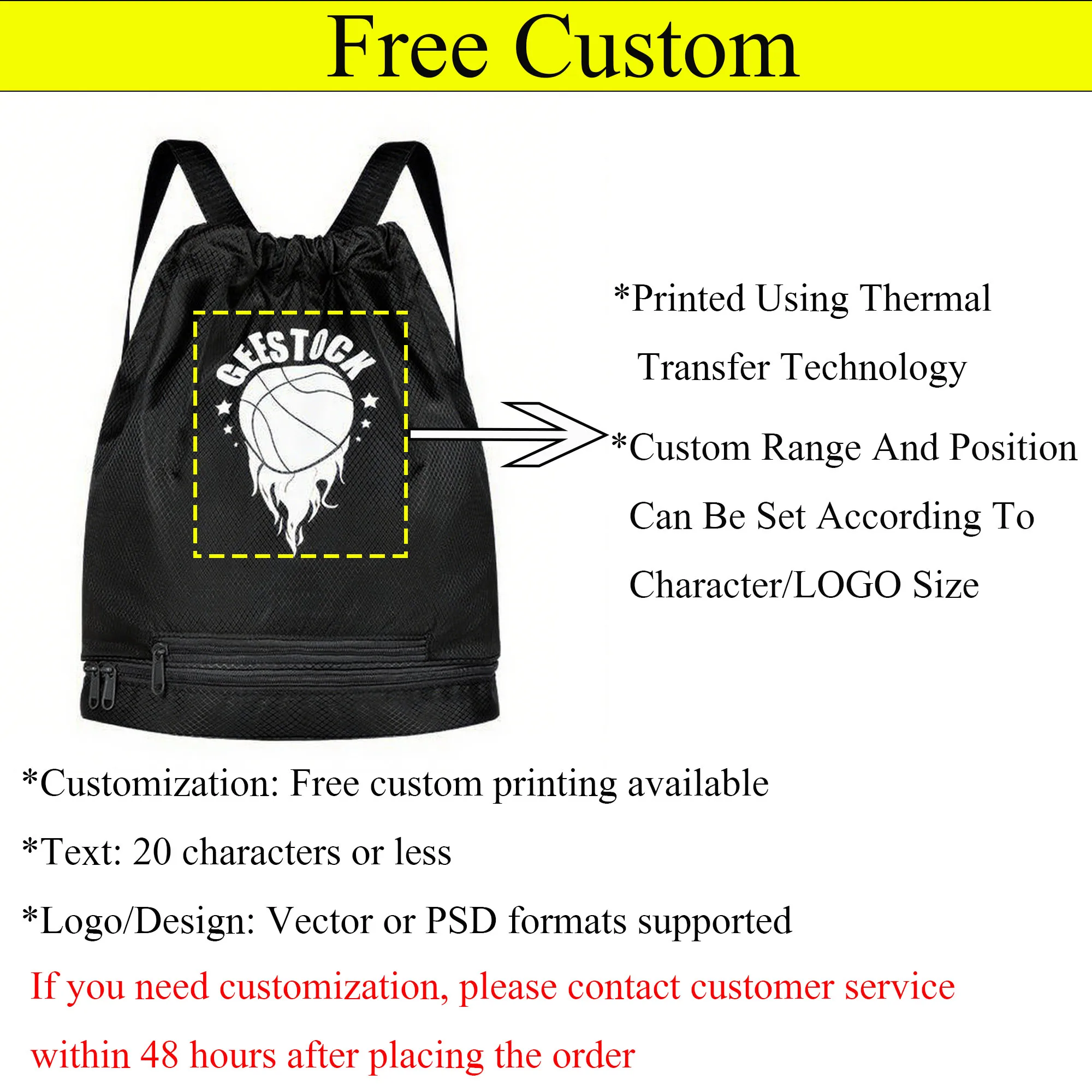

Customizable Basketball Backpack Lightweight Drawstring Bag for Sport Gym Essential Large Capacity Unisex Fitness Bag Waterproof