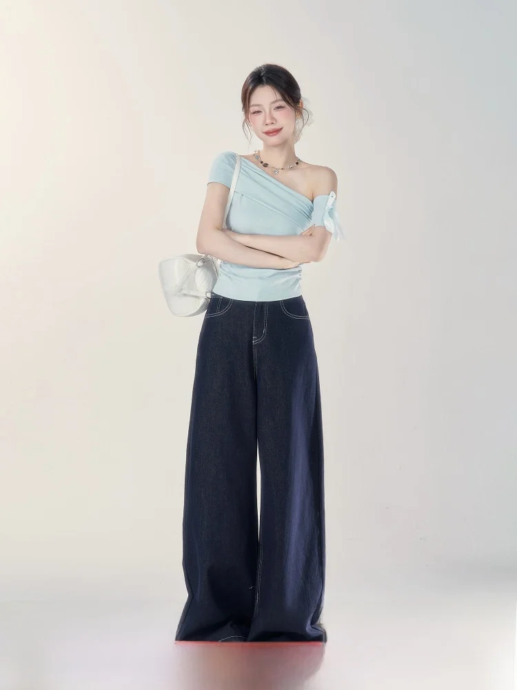 High Waist Wide Leg Jeans Women's Spring Autumn Versatile Loose Fit Comfortable Slimming Long Pants Casual Style Denim