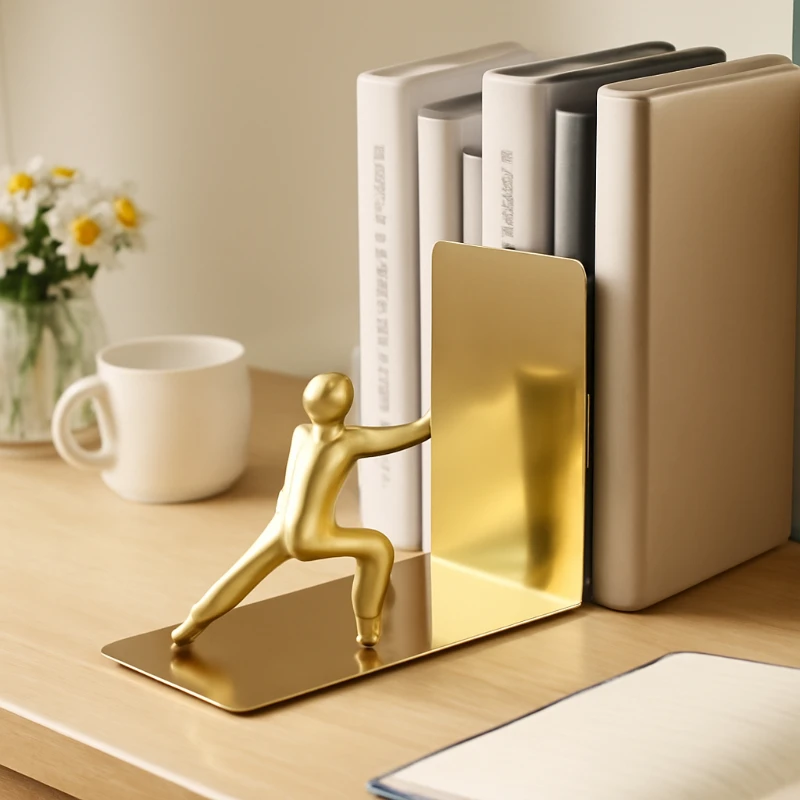 

‌Stainless Steel Book Holder with Bookend - Portable Desktop Organizer, Bookshelf Stand, Study Accessory for Home