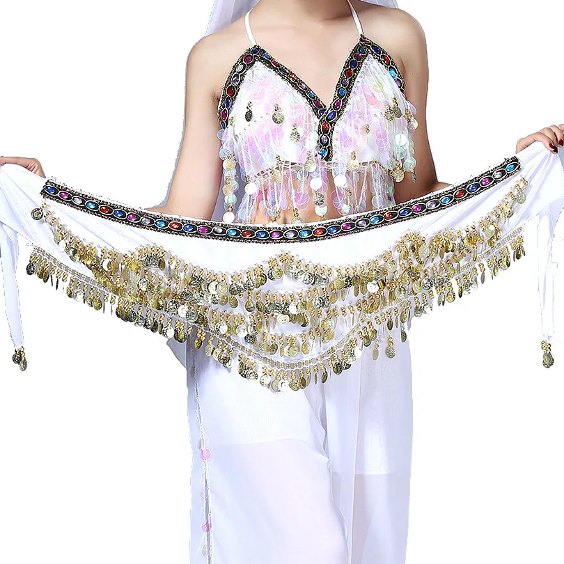 Belly Dance Costume Waist Chain Basic Practice Accessories Shaking Buttocks Belt Colorful Diamond Tower Shaped Arm Scarf