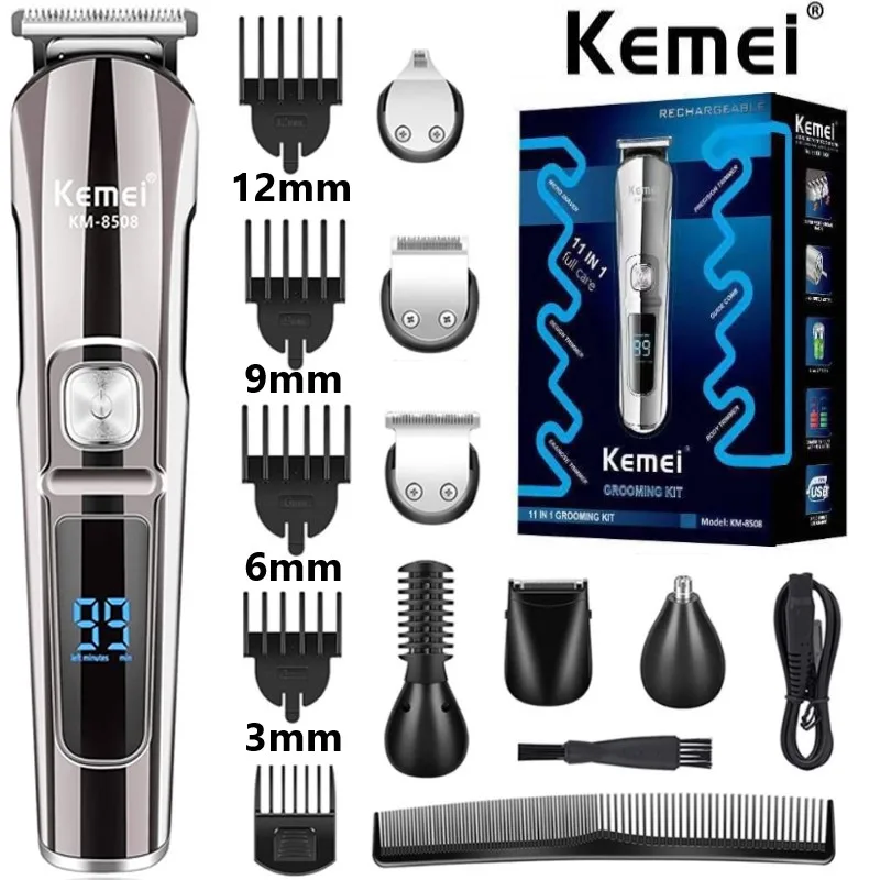 

Kemei Professional Multifunction Beard Hair Trimmer Waterproof 11 In 1 Hair Clipper Electric Razor for Men Grooming Kit KM-8508