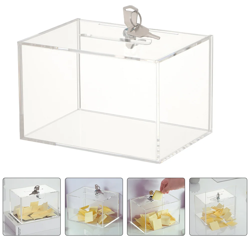 

1pc Acrylic Donation Box With Lock Transparent Suggestion Voting Complaint Letter Storage Fundraising Collection Box